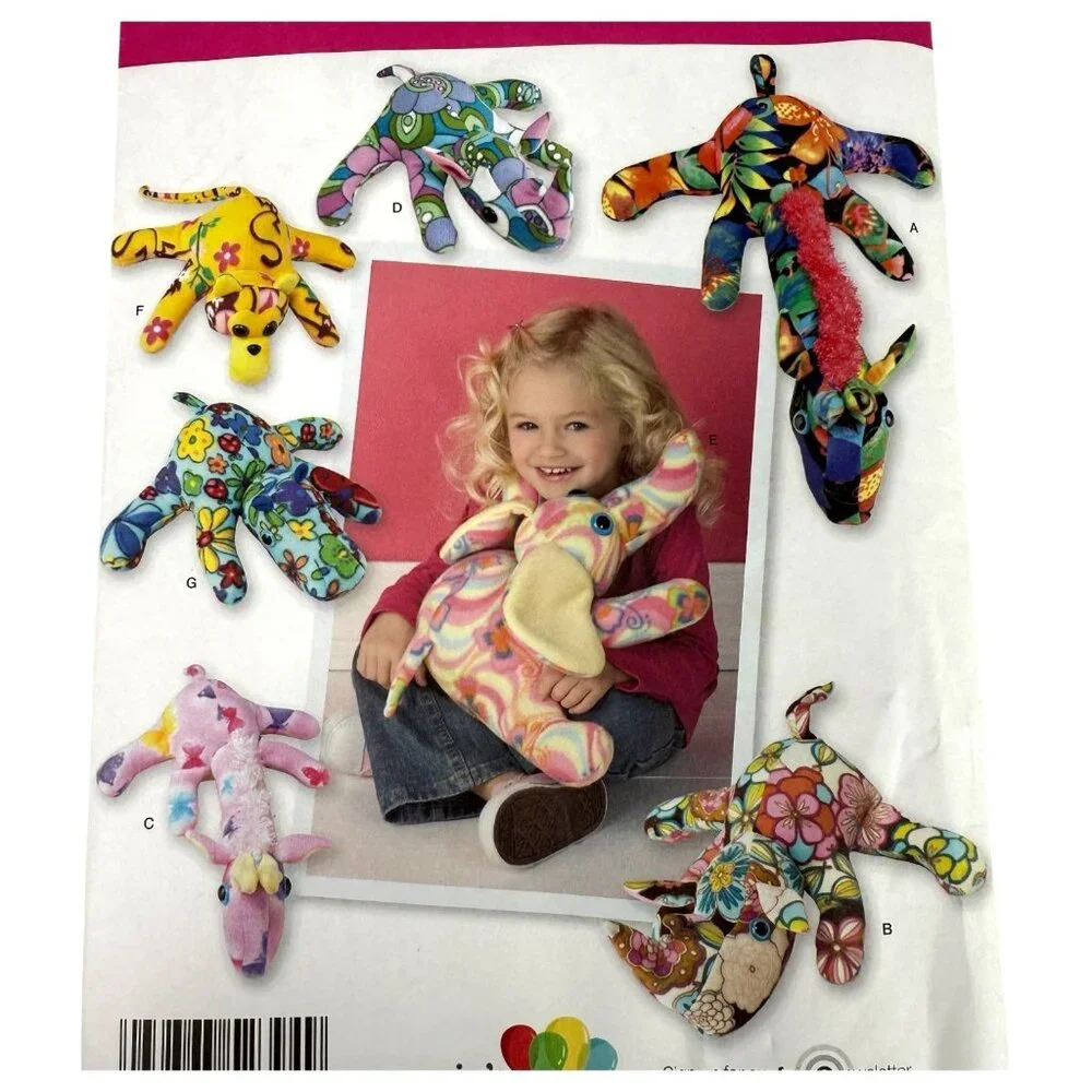 Simplicity 2394 Sewing Pattern Fleece Stuffed Animals Toys Giraffe Rhino Monkey